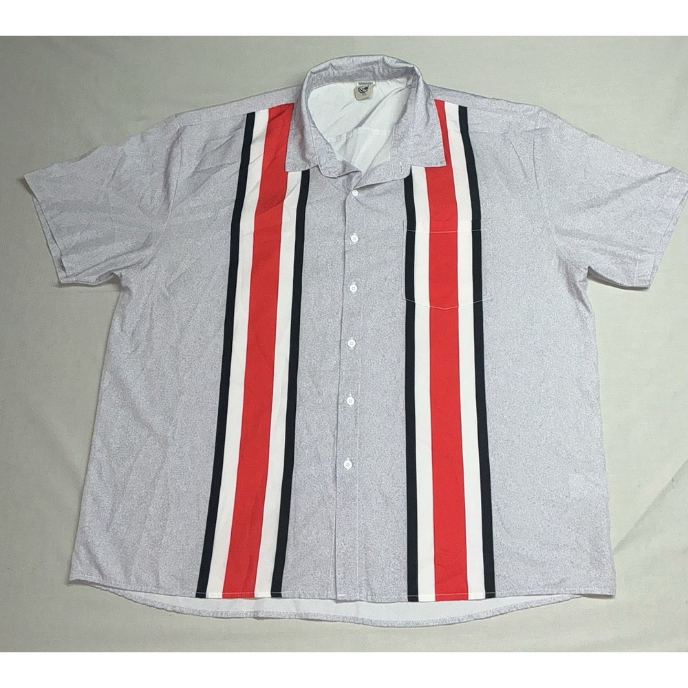 HARDADDY Men's Striped Button-Up Shirt 2XL Short Sleeve Gray Ohio State Style